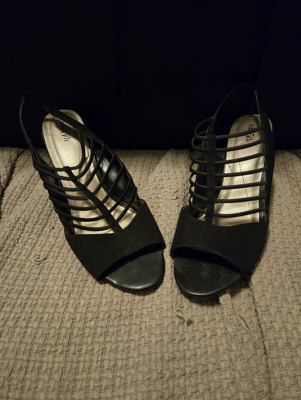 East 5th Women’s Black Strappy Peep-Toe Heels -